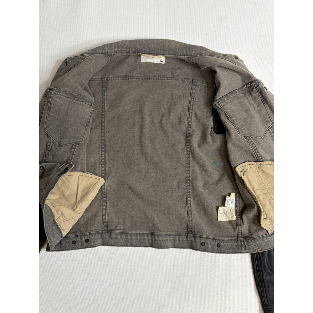 Rag & Bone JEAN Mixed Media Denim Leather Sleeve Jacket Grey Black W1402K302 L - Picture 9 of 9